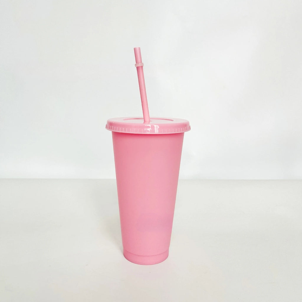 5pcs 24oz PP Colorful Straw Cup Large Capacity Milk Tea Cup for Iced Coffee Cold Drinks Travel Office Party