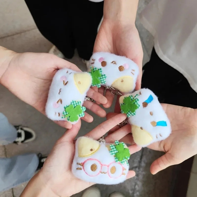 1/2/4pcs Green Clover Cat Plush Small Cat Keyring Cute Charm Keychain for Girls Women Kawaii Bag Pendant Key Chains Couple Gift