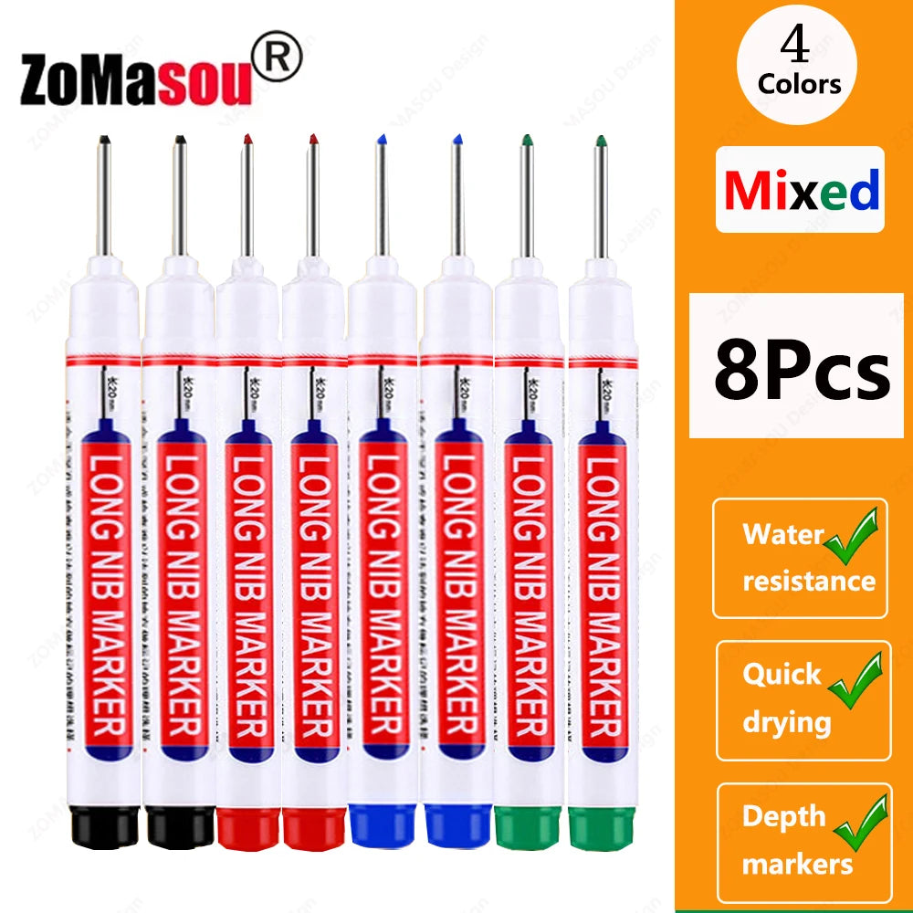 1-100Pcs 2cm Waterproof Long Head Markers Deep Hole Marker Pen for Metal Carpenter Red/Black/Blue/Green Ink Woodworking Tools