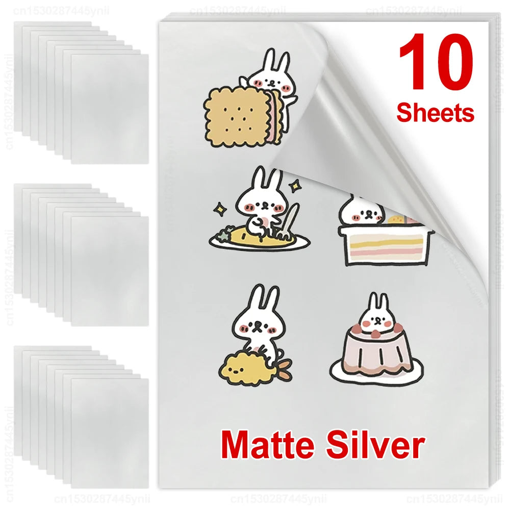 10 Sheets Printable Vinyl Sticker Paper Waterproof A4 Transparent Copy Paper for Inkjet Printer DIY Self-adhesive Label Stickers