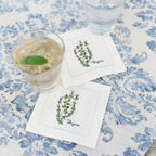 New Embroidered Herb Cocktail Napkin, Pure Linen, Lavender, Rosemary, Mint，Sage，Natural, Elegant, Tea Napkin, 15x15cm,