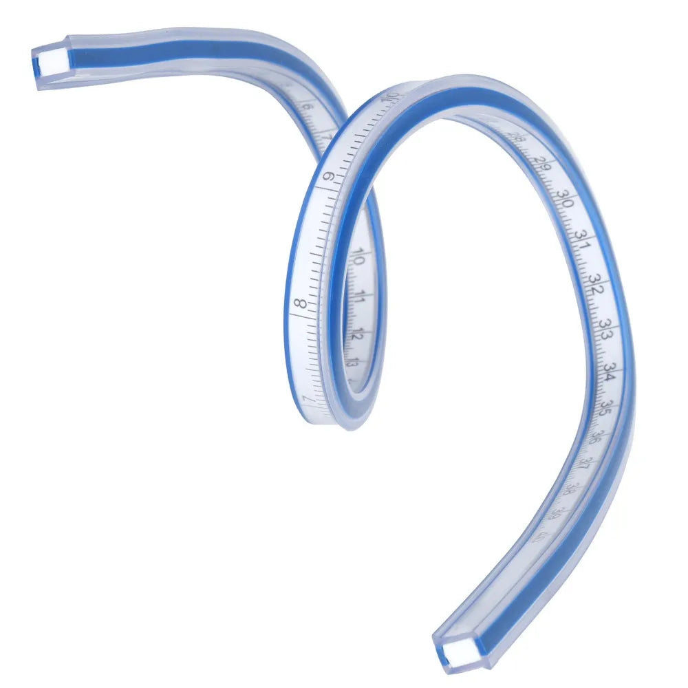 Durable Bendable Flexible Curve Ruler Double Side Graduated Plastic Metric Ruler Blue White Soft Measuring Tool Sewing