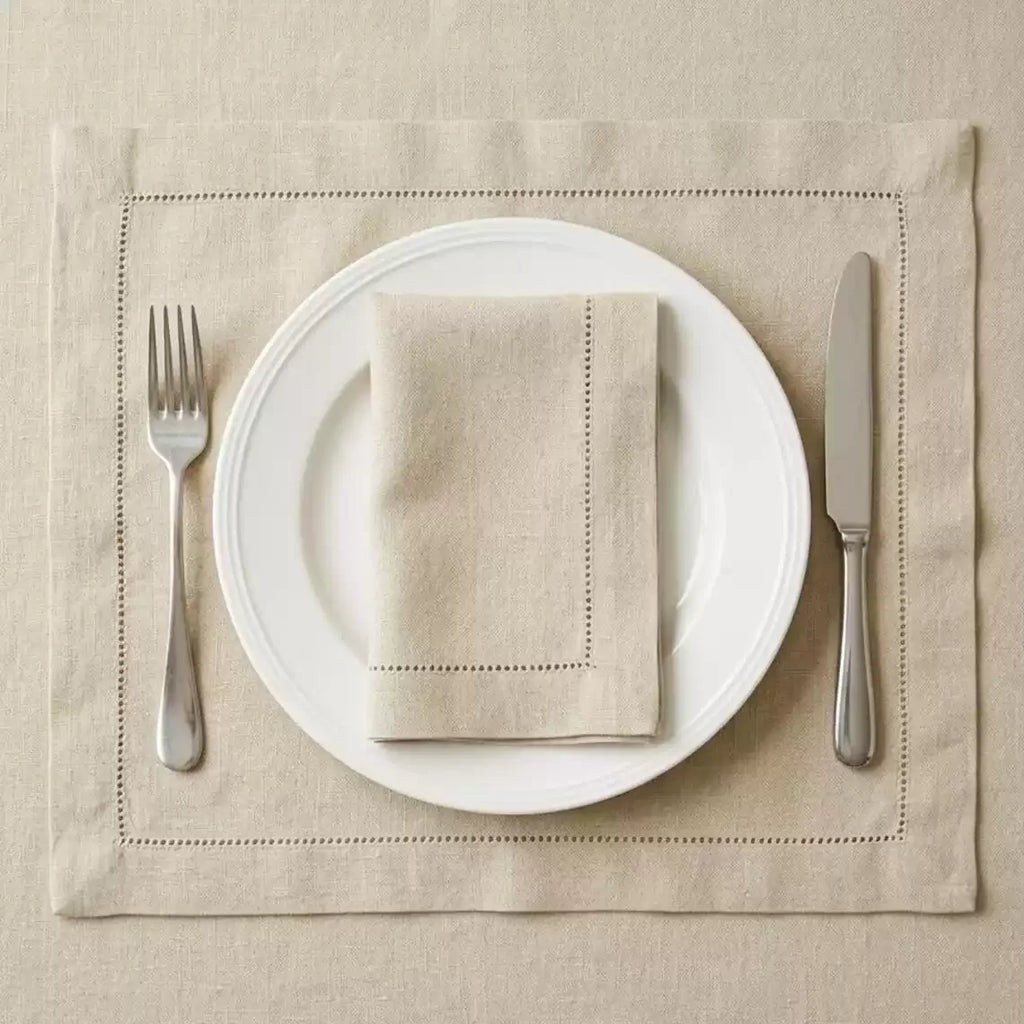 12 Pcs Hemstitched Place Mat Cotton Napkins White Table Mat Beautiful Natural Linen Dinner Mat Fabric Napkin Place Mat