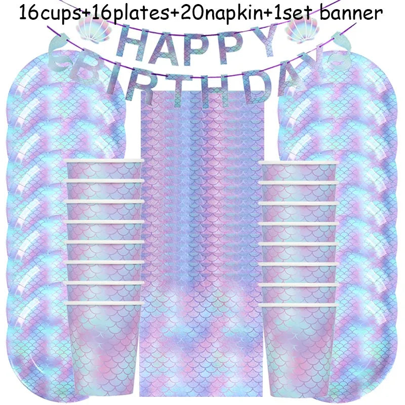 Mermaid Party Decorations Supplies Mermaid Disposable Plates Cup Napkins Set for Girls Baby Shower Mermaids Princess Birthday