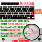 Russian Layout MacBook Pro Keyboard Cover 14" 16" M4 M3 M2 M1 Pro, MacBook Air 15" 13.6" M3 M2 Silicone Skin, US/EU Version