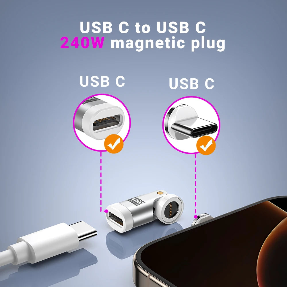 AUFU 3Pcs 9Pin Magnetic Type C Adapter 240W Fast Charging USB C To Type C Adapter OTG Connector For Samsung Xiaomi Lenovo Laptop
