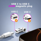 AUFU 3Pcs 9Pin Magnetic Type C Adapter 240W Fast Charging USB C To Type C Adapter OTG Connector For Samsung Xiaomi Lenovo Laptop