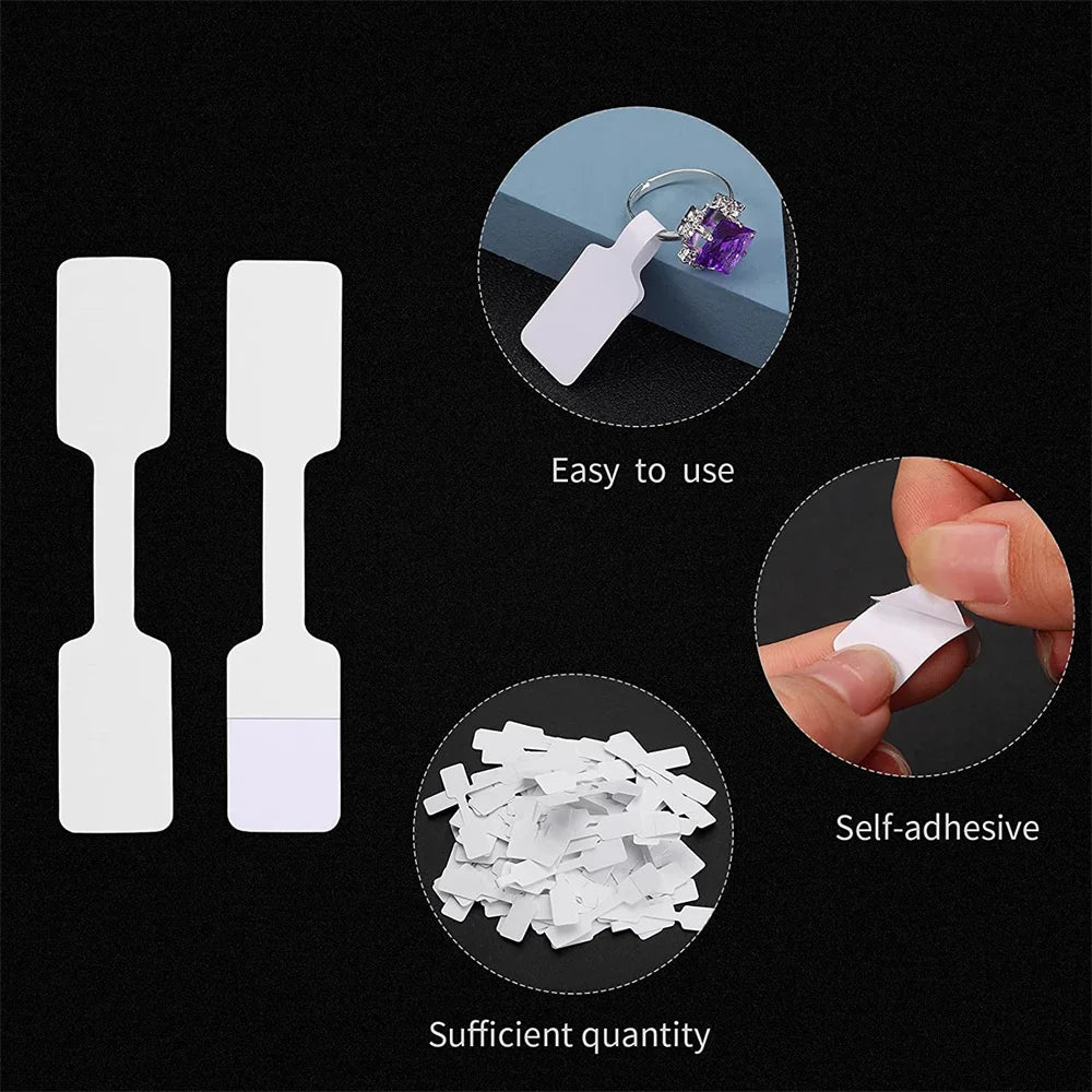 200pcs Blank Jewelry Price Tags Stickers White Self Adhesive Label for Necklace Earring Price Identify Small Businesses Display