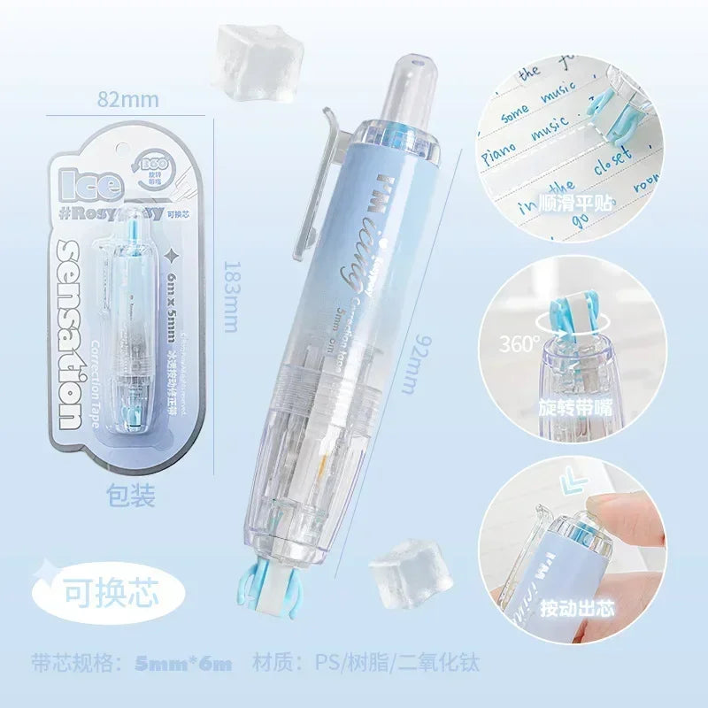 Kawaii Correction Tape Big High Capacity Pen Style 360 Rotate Corrector School Supplies Replaceable Core Student Stationery