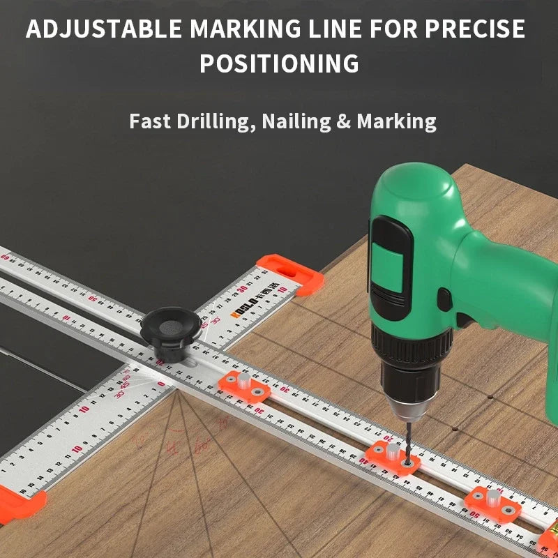 Woodworking T-Square Ruler 2 in 1 Drill Guide Hole Positioning Measuring Tool