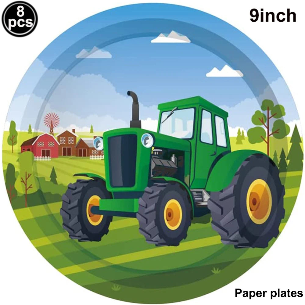  Green Tractor Birthday Party Supplies Farm Tractor Paper Plates Cup Napkins for Tractor Birthday Party Decoration Supplies