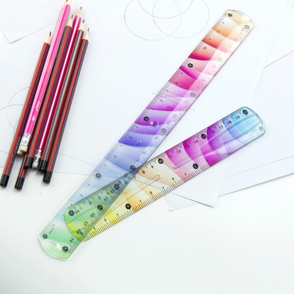 Vibrant Flexible Ruler Set, Straight Ruler, Protractor, 2 Triangles, 20/30cm Straight Ruler, 4 Pcs Soft Ruler Kit