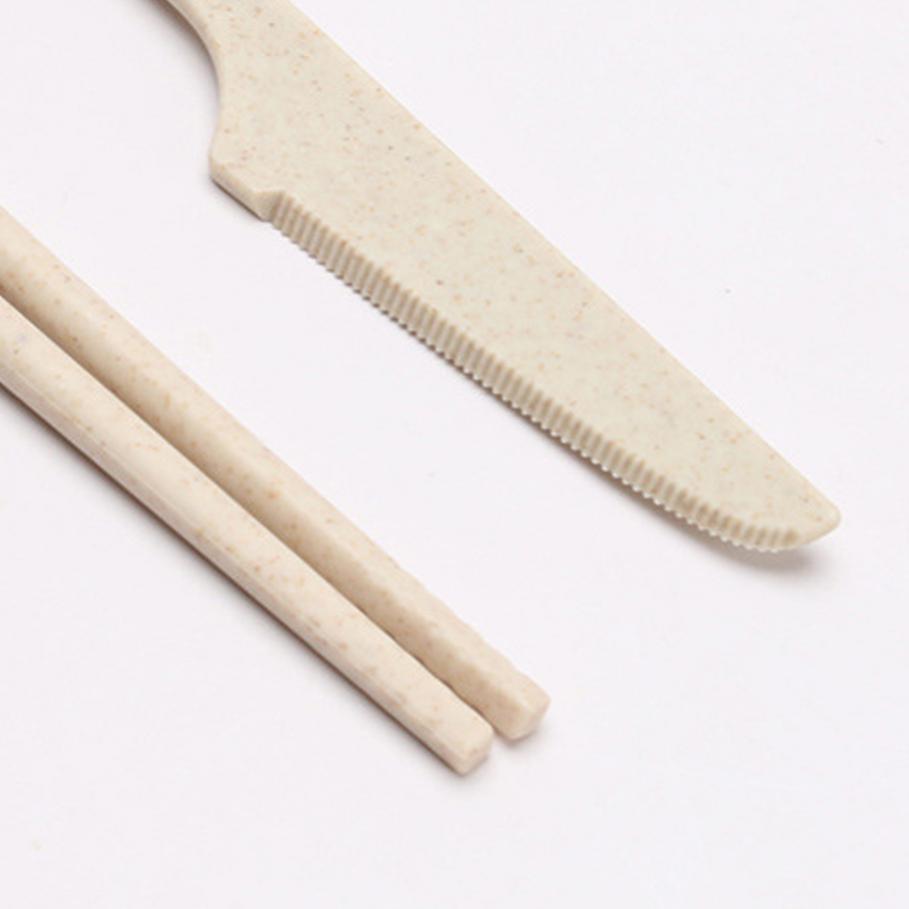 7pcs Food Grade Safe Detachable Portable Utensils Reusable Plastic Cutlery Set Box with Chopsticks Spoon Knife Fork Straw Brush