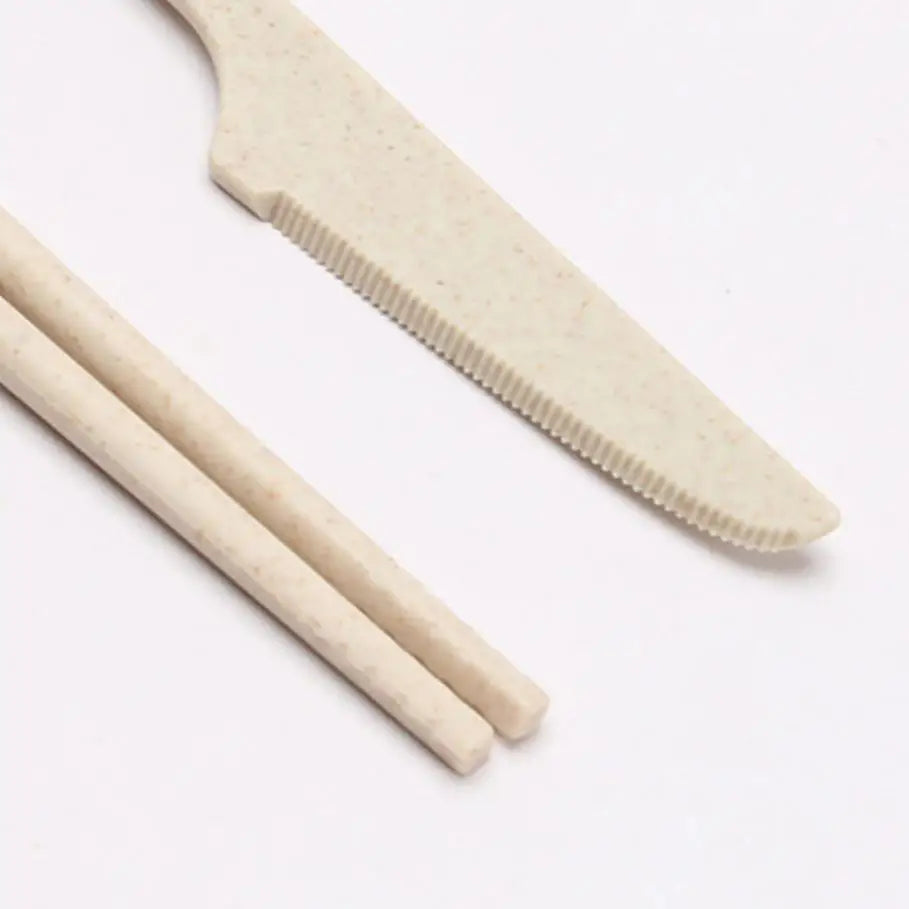 7pcs Food Grade Safe Detachable Portable Utensils Reusable Plastic Cutlery Set Box with Chopsticks Spoon Knife Fork Straw Brush