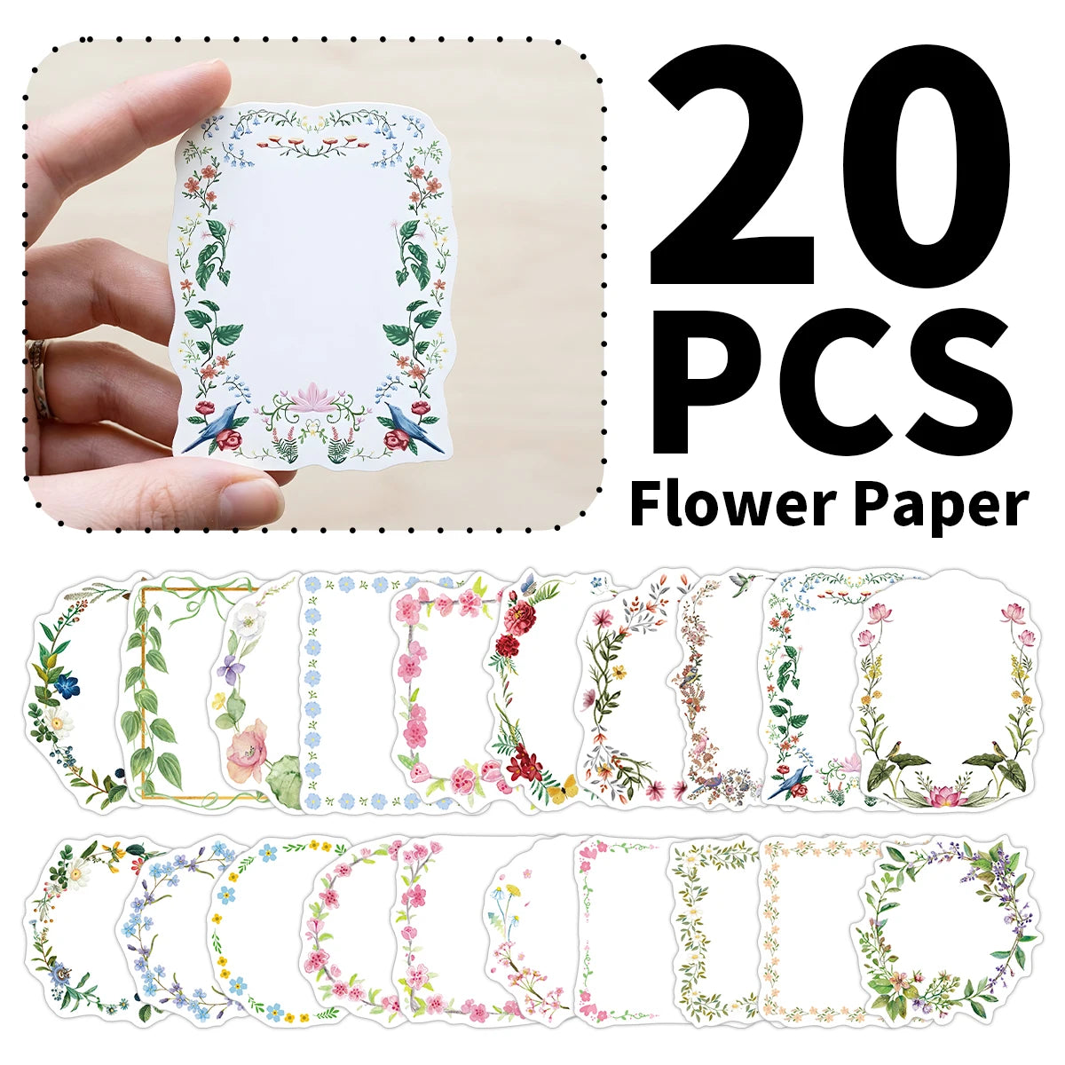 20pcs Assorted Decorative Paper Cardstock,Floral Die-Cut Shaped Border Design,For Scrapbook,Card Making,Studio Painting Supplies