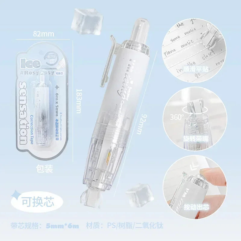 Kawaii Correction Tape Big High Capacity Pen Style 360 Rotate Corrector School Supplies Replaceable Core Student Stationery
