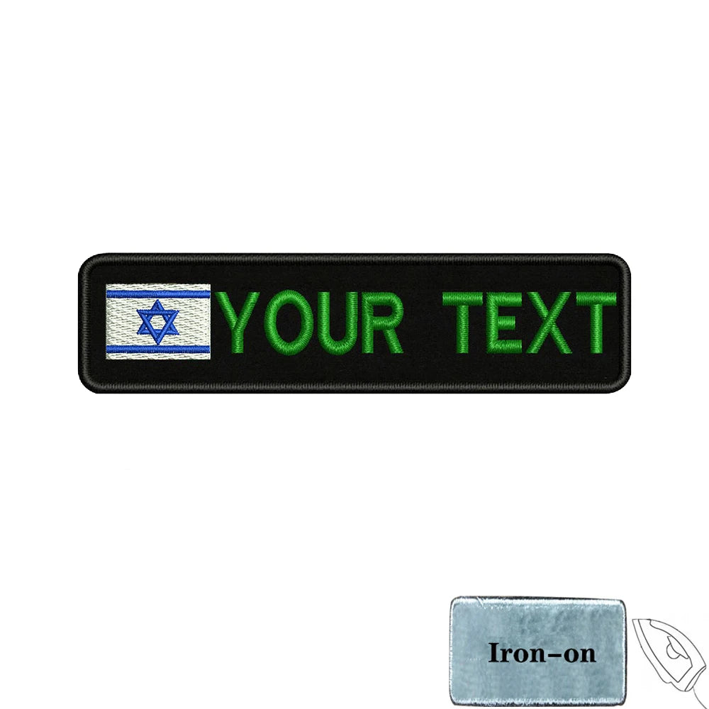 1PC 10cmx2.5cm Israel Flag Custom Personalized Name number Patch Stripes Badge tags Armband Iron On Or Hook Loop embroidered