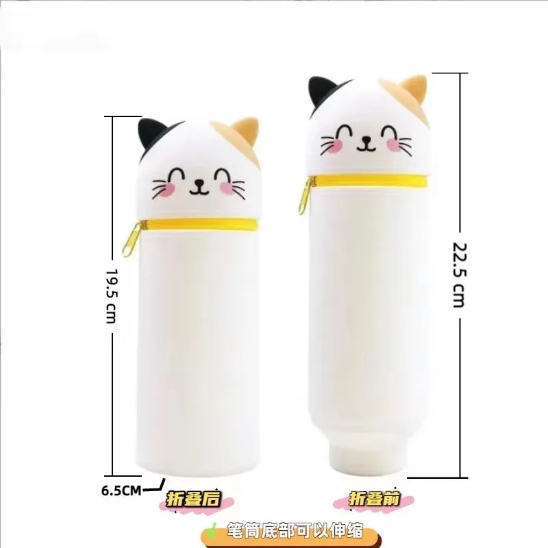 1PCS Kawaii Animals Silicone Telescoping Pencil Case Student Large Capacity Stationery Bag Giraffe/ Bee/Panda Learn Stationery
