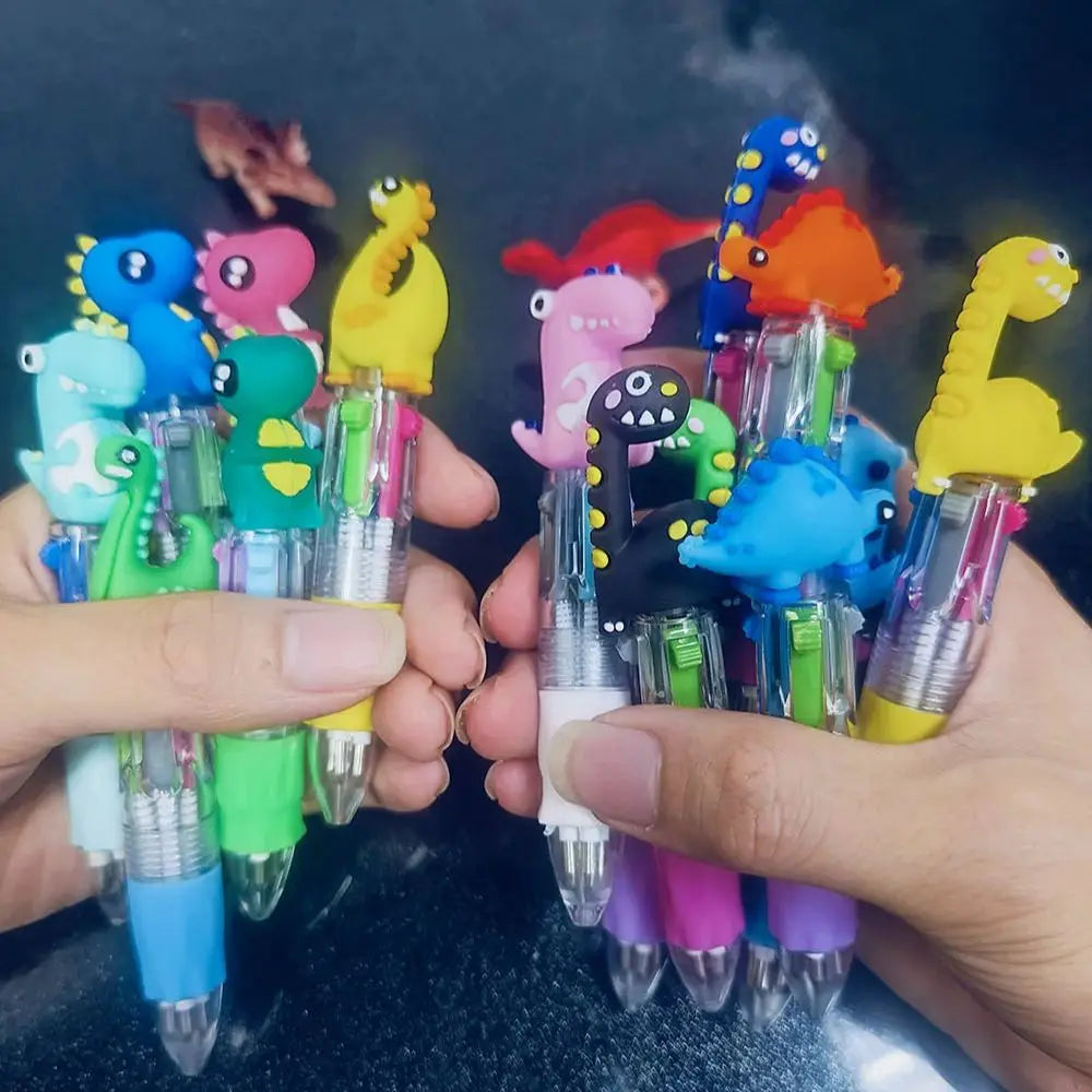 10Pcs/Lot Cute Cartoon Dinosaur Mini 4 Color Ballpoint Pen Kawaii Four Colors Pens School Office Supplies Kids Stationery Gifts