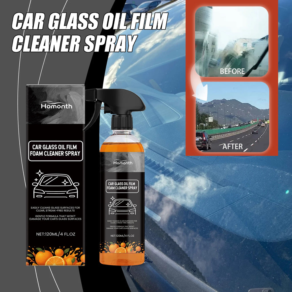 Car Glass Oil Film Cleaner Spray Glass Car Window Stain Remover Cleaning Agent Brightening Agent Quickly Cleans Removes Oil Film