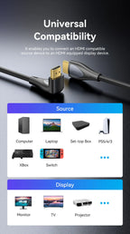 Vention 90° Angled HDMI 2.0 Cable 4K60Hz Ultra HD High-Speed Cord for Xiaomi TV Monitor Laptop PS5 Xbox PC HDR Video HDMI Cable