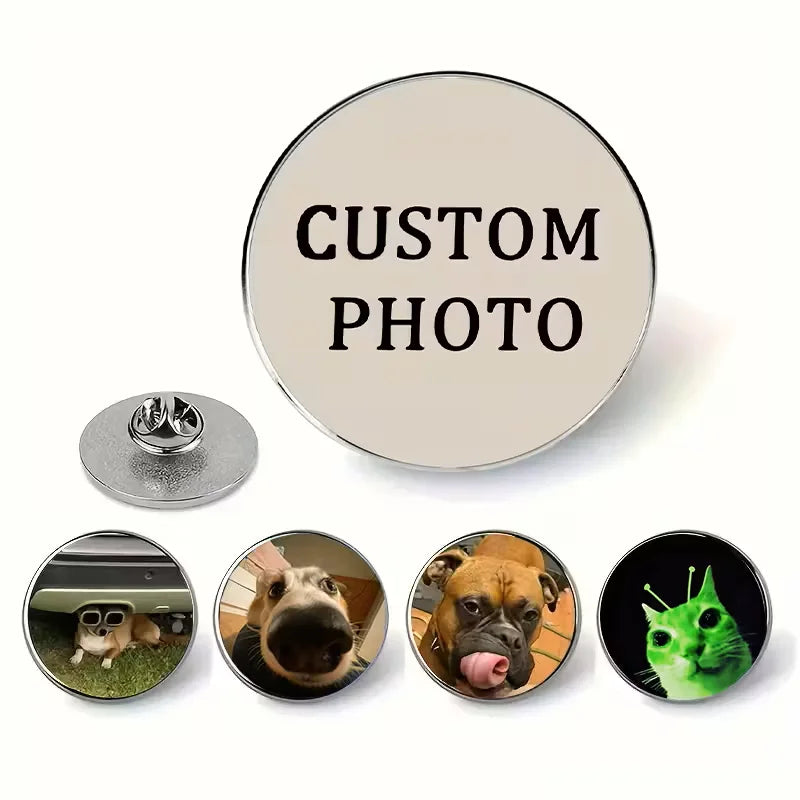 Customisable Metal Brooch - Durable Badge, Can Add Personalised Text, Photos or Images, Unique Gift, Versatile Accessory