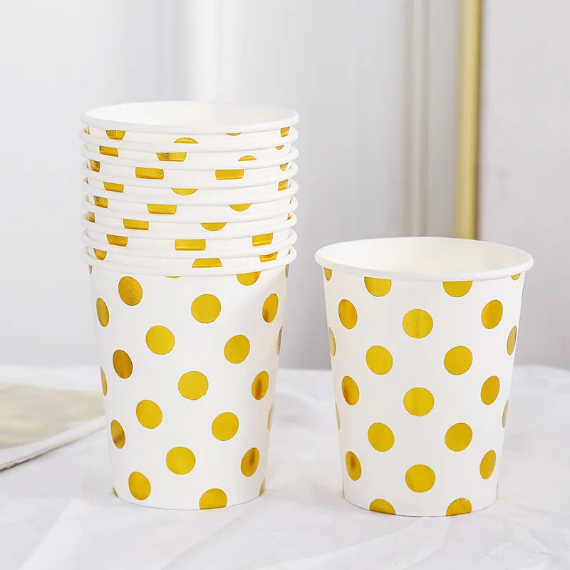 Pink Blue Stripe Dot Disposable Tableware Sets Paper Cups Plate Straws Fork Disposable Sets Wedding Birthday Party Decorations