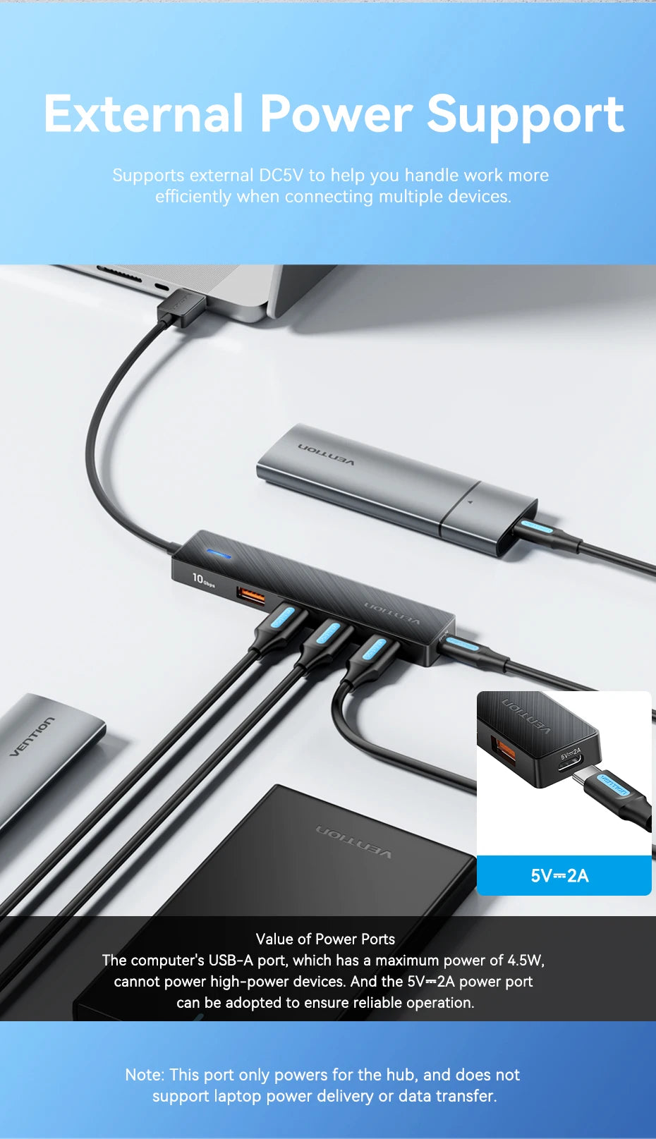 Vention Usb Hub 4 Port ABS Hub USB 3.2 10Gbps for Laptop Multi Splitter Adapter For Xiaomi Macbook PC Computer Accessories