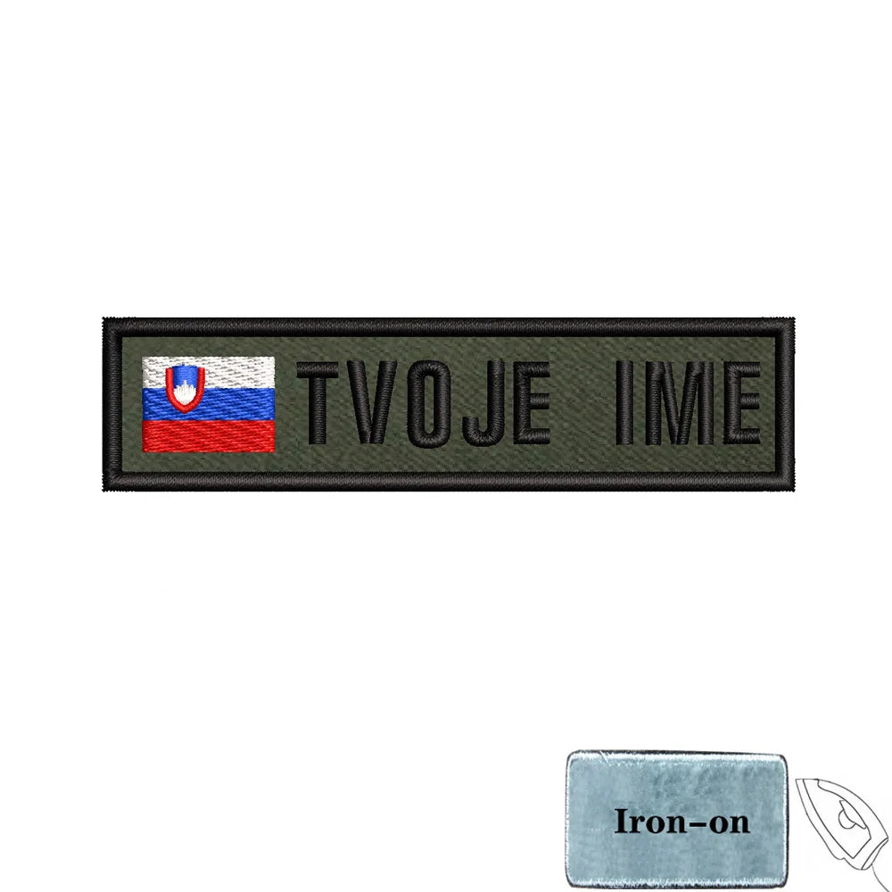 1PC 10cmX2.5cm Custom Name Flag Patch Stripes Badge Iron On Or Hook Loop Estonia Austria Bulgaria Hungary Romanian Ireland green