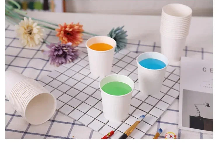50/100PCS 210/250ml Pure White Paper Cups Disposable Coffee Tea Milk Cup Party Drinking Accessories Camping Party Supplies