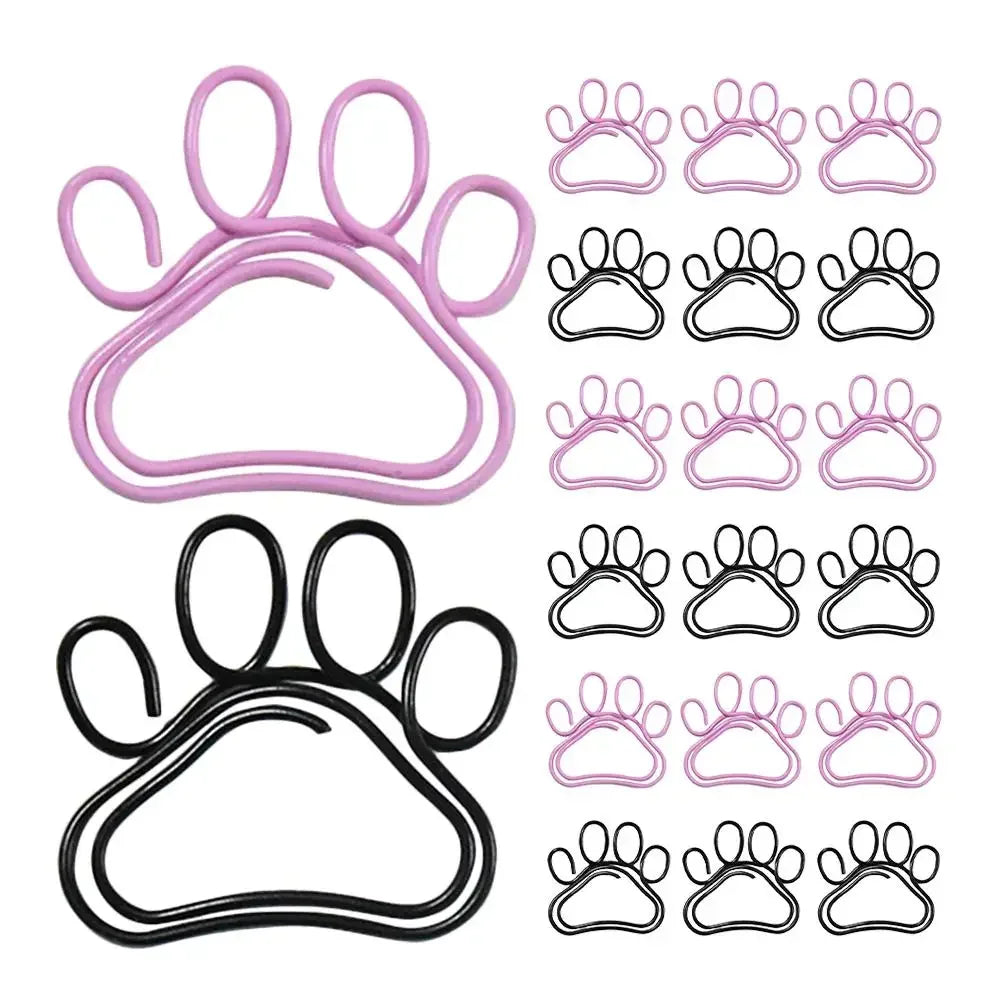 20pcs Cute Cat Claw Paper Clips Creative Pink Black Metal Paperclip Cartoon Bookmark Binder Office Stationery Binding Supplies