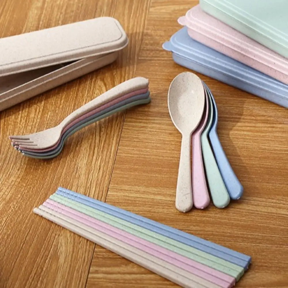 Gift Plastic Cutlery Set Simplicity With Storage Box Fork And Chopsticks Set Portable Spoon