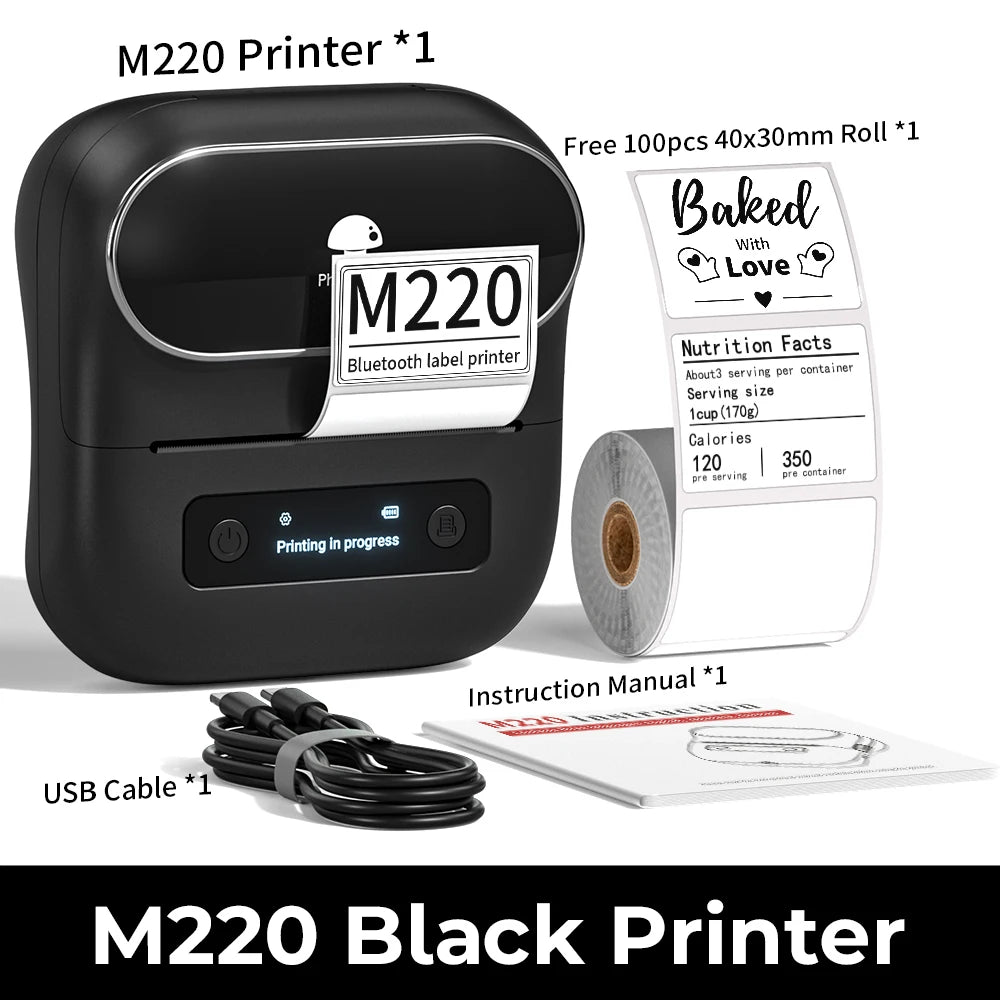 Phomemo M220 Bluetooth Thermal Label Printer 20-75mm Portable 203DPI Label Maker for Barcode Address Mailing File Labels