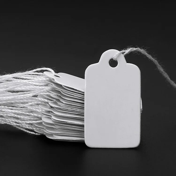 100pcs 12x23mm Rectangular Paper Price Tag White Blank String Watch Jewelry Crafts Price Display Cards Promotion Label For Sales
