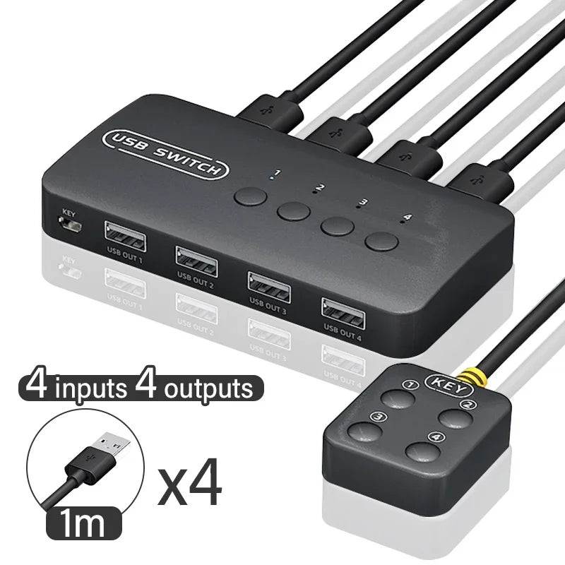 USB KVM Switch Adapter 2 Input 4 Output USB Switch KVM Switcher Printer Sharer For Computer Keyboard Mouse Sharer Controller
