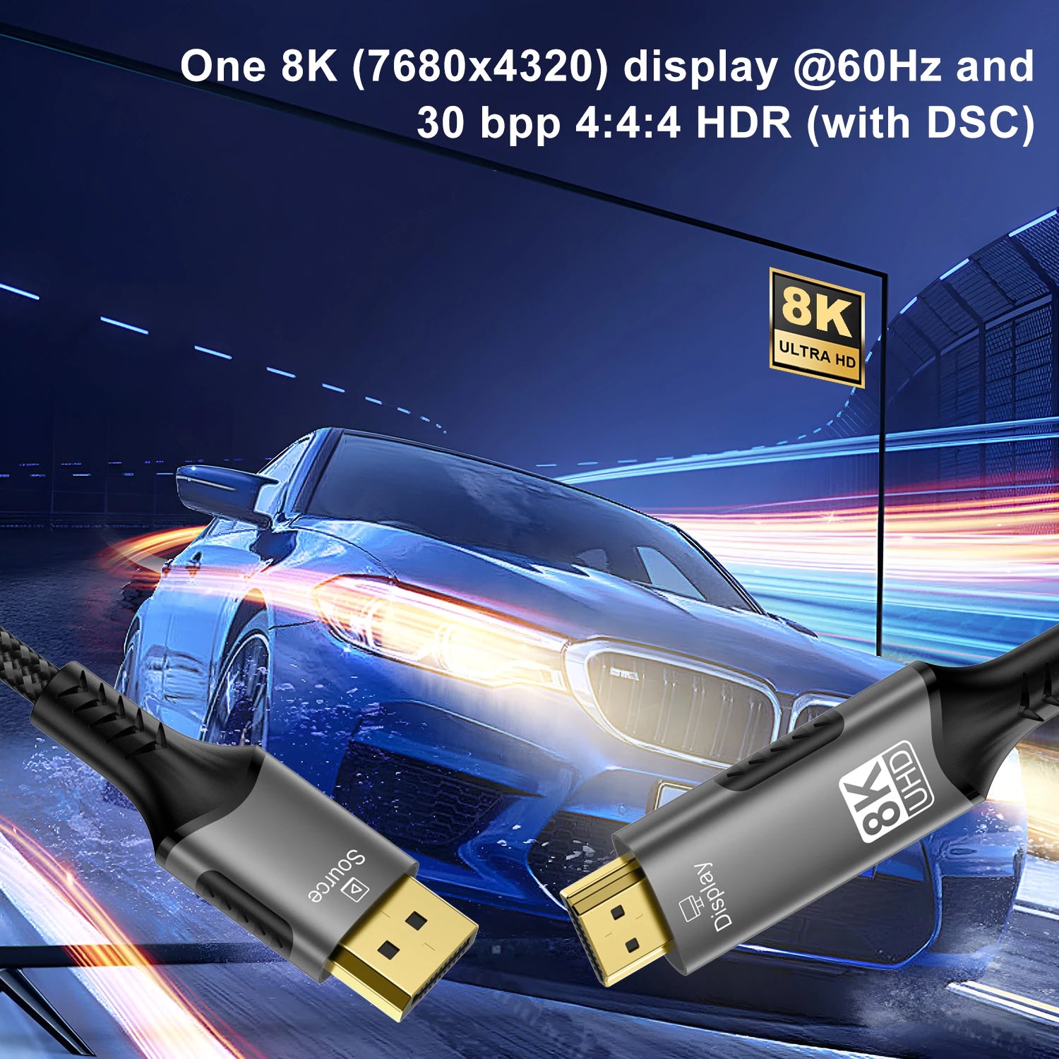 8K DP to HDMI 2.1 Cables  Audio Video Converter Unidirectional Adapter 8K@60Hz 4k@120Hz  For HDTV Projector laptop Monitor