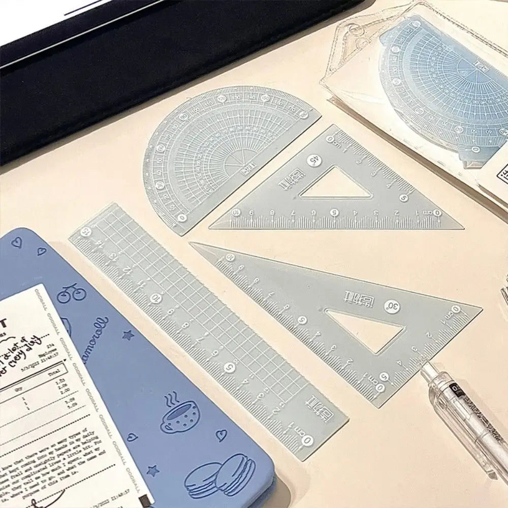 4PCS/Set 15/20CM Jelly Ruler Set Transparent Measuring Stationery Set Square Thickened Straight Ruler Student Gift