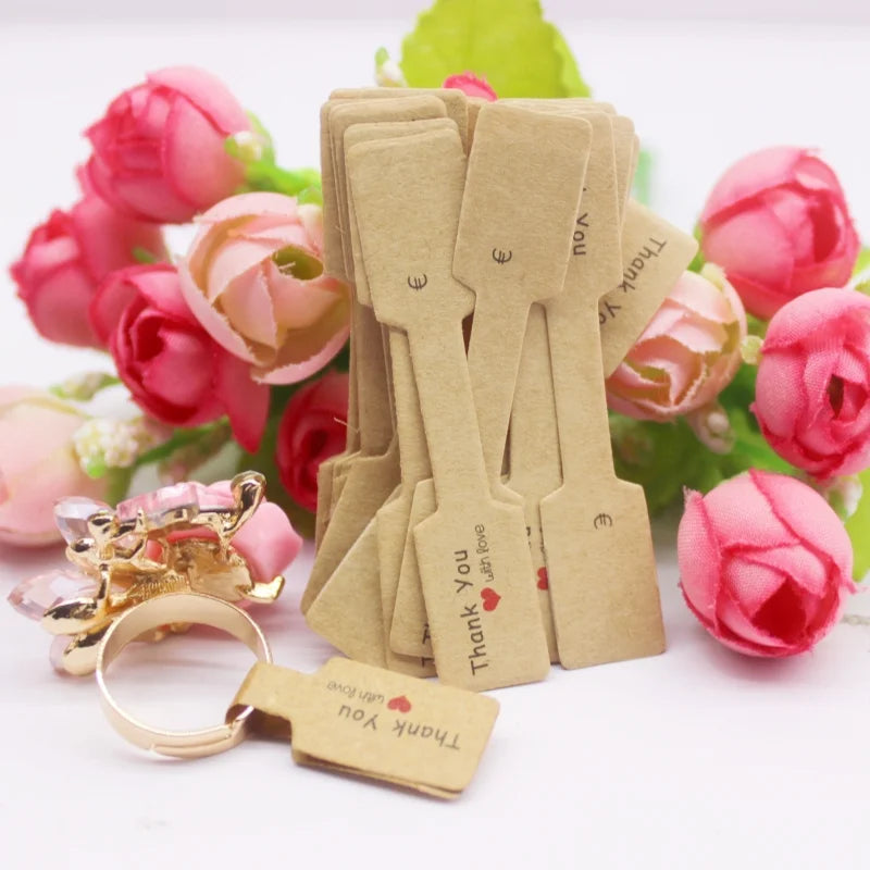 100PCS Multi Style Ring Folded Labels White/Kraft Handmade with Love Ring Price Labels Jewelry Tag Sticker Labels 6*1.2cm