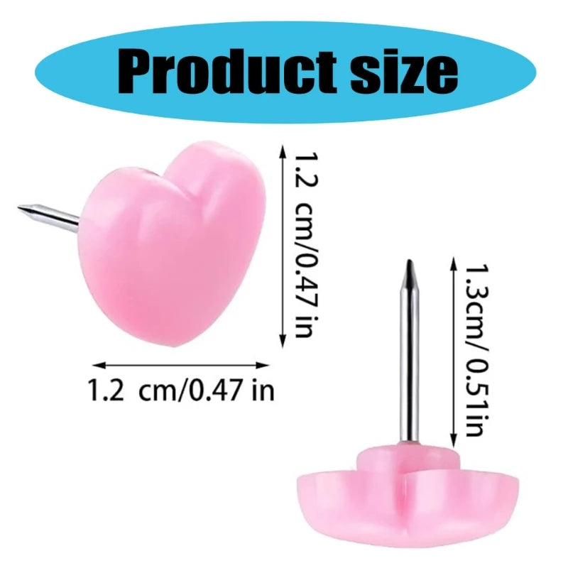 100 Pcs Decorative Pushpins Heart Push Pins Map Tacks Map Pins School Supplies