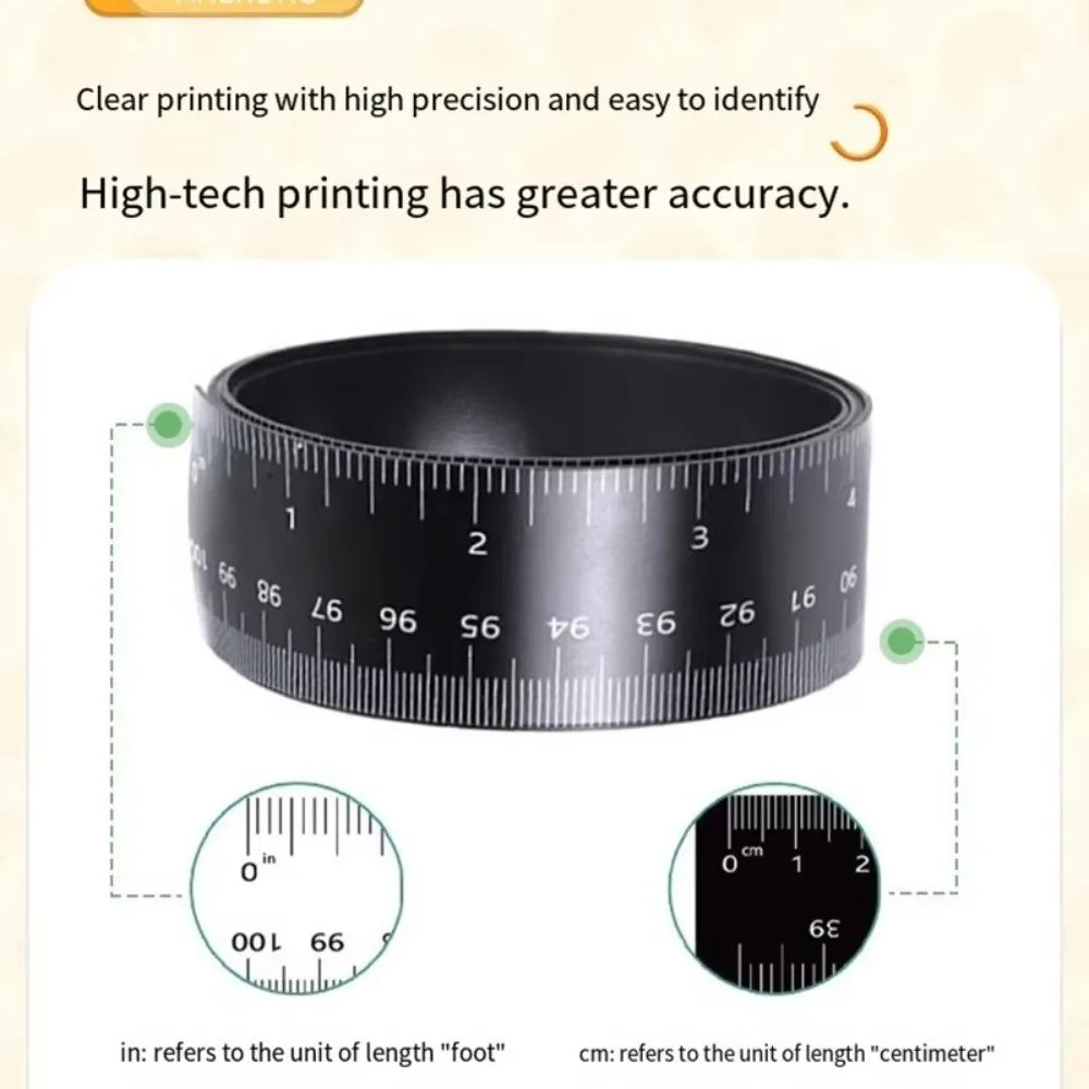 Black Magnetic Border Ruler with Both Inches and Centimeters Dual Scale Flexible Ruler Measuring Tool Magnetic Flexible Ruler