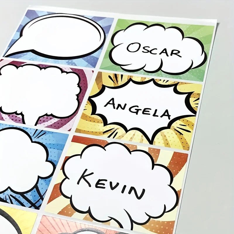 40pcs Custom Name Stickers Comic Style Labels Two Font Options Waterproof Durable Tags for School Supplies Books Bottles