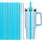 12Pcs Color Replacement Straws for Stanley 30/40 oz Tumbler , 12 in Long Reusable Plastic Straws for Stanley Cup, Plus 2 Brush