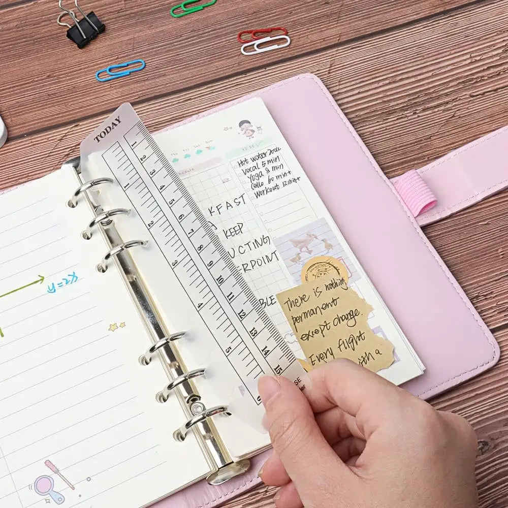 1PC PVC Spacer Soft Ruler Thickened Handbook Bookmark Ruler A5 A6 Loose-Leaf Notebook Peripheral Standard 6-Hole Scale Ruler