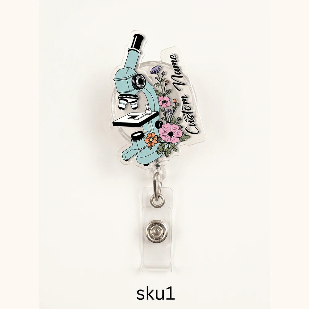 1pc Science-themed Custom Name Acrylic Retractable Badge Reels,Nurse,Scientist Personalized Gift,Work Card Clip,Teacher’s Day