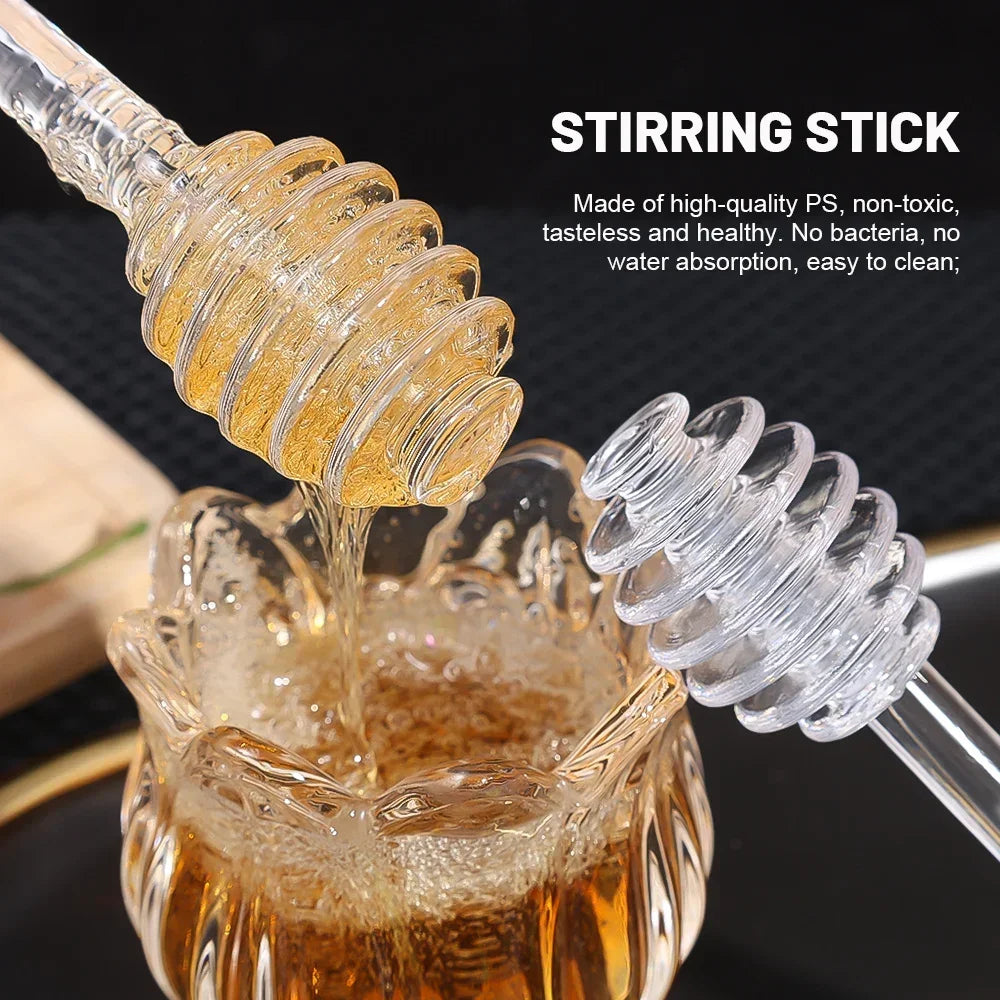 Transparent Honey Stirring Stick Plastic Long Handle Honey Spoon Practical Milk Tea Jam Stirring Bar Multifunction Kitchen Tools