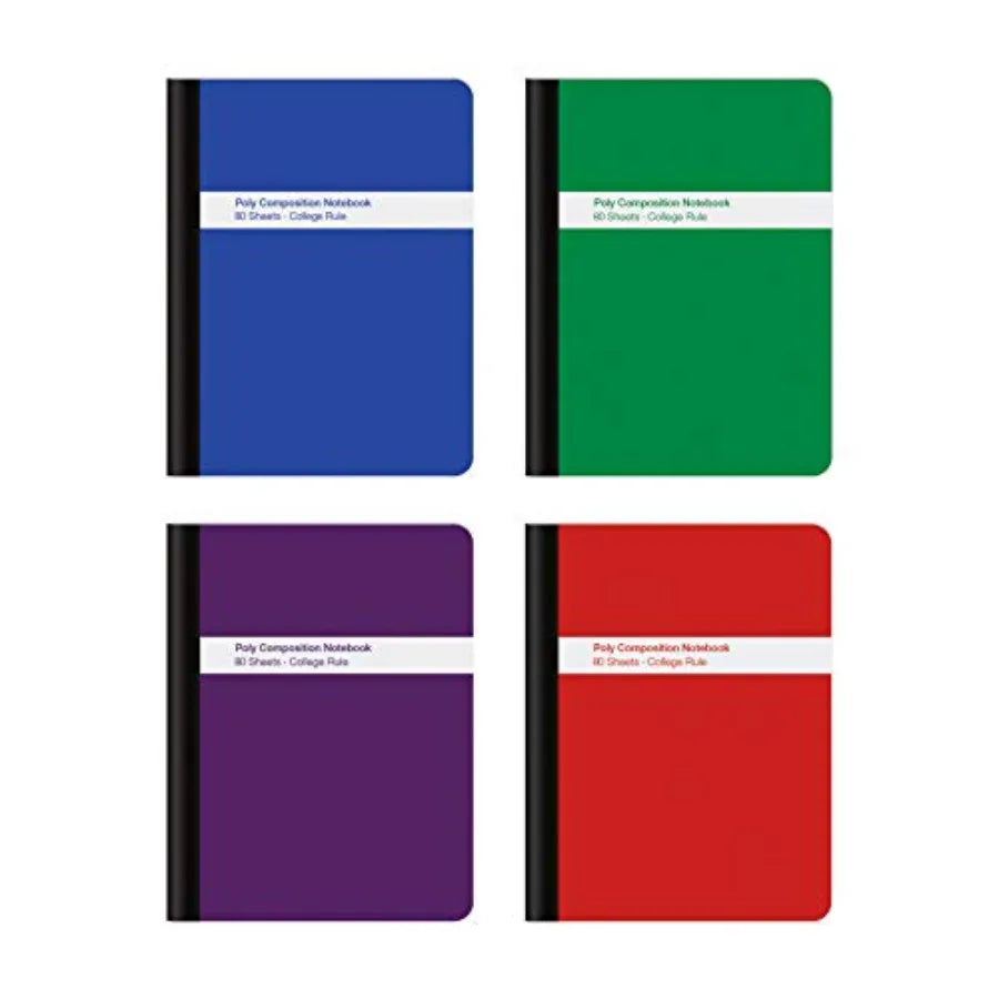 Poly Composition Notebook 4 Pack, Paper, 9-3/4 x 7-1/2 Inch, 80 Sheets, Assorted Colors: Blue, Green, Purple, Red 64958