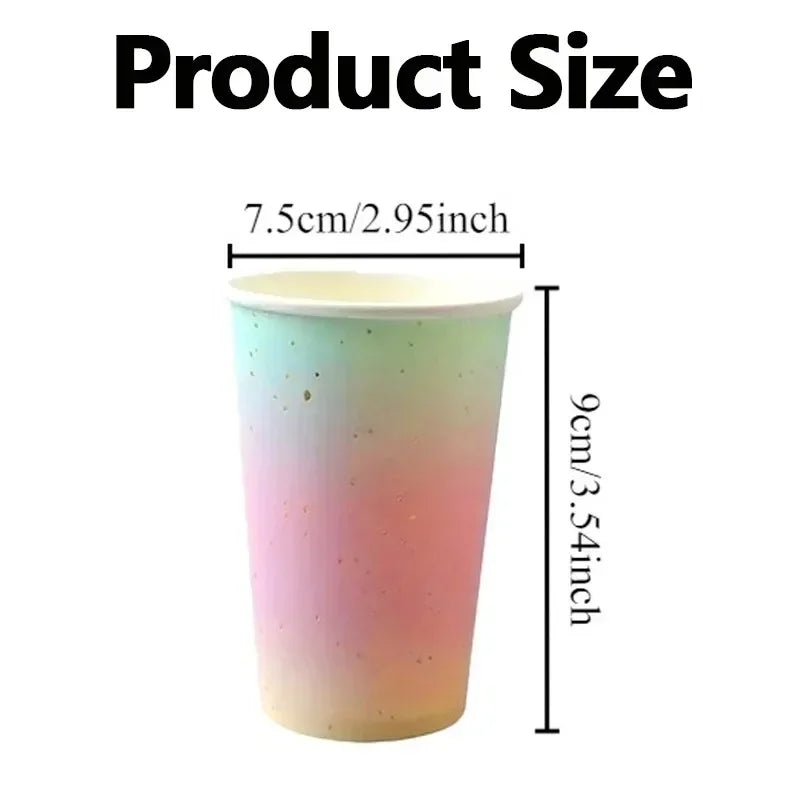 10/20/30PCS Rainbow Gradient Disposable Paper Cups Suitable for Birthday Wedding Baby Shower  Dessert Milkshake Cold Drink Cup