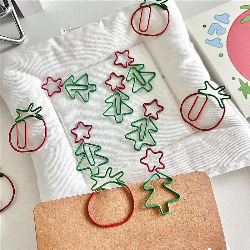 10/20pcs Cartoon Cute Christmas Tree Santa's Hat Creative Tomato Metal Office School Stationery Supplies Cute Paper Clips Gifts