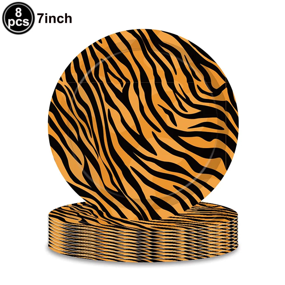 Jungle Safari Wild Animal Party Supplies Disposable Jungle Zoo Animal Print Paper Plates Napkins for Birthday Party Baby Shower