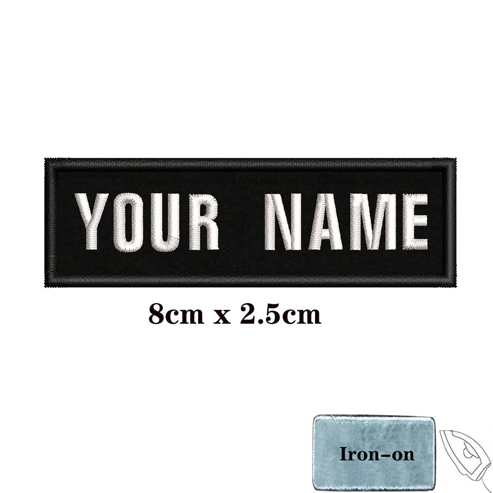 1PC Custom Name Embroidery Patch Stripes Badge Iron On Or Hook Loop 10X2.5CM,8X5CM,10X4CM, 8X2.5CM,12X2.5CM,15X5CM,20X7CM,black